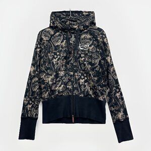 Y2K 90s Women's L Red by Marc Ecko Graphic Logo Hoodie Goth Emo Skull Rose AOP